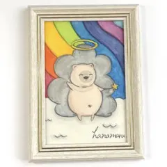 原画　水彩画　手描きイラスト　アナログイラスト　オリジナル　ハリネズミ　虹