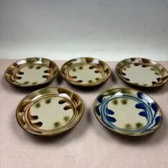 民藝】小鹿田焼 小皿 6枚セット（飛び鉋・刷毛目・青茶釉）☆バラ売り