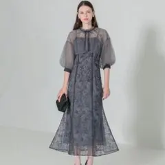 Leja マーメイドシルエットキャミワンピースリボン付きシアーパフスリーブ M