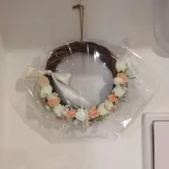 造花リース ホワイト ピンク 30cm