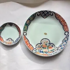 古伊万里風　花柄陶器食器セット（大皿・小皿・箸付き）