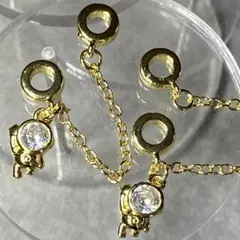 ZP334-2宇宙人チャーム　チェーンロンデルセット銅合金パーツ　ゴールドメッキ