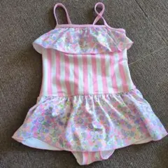 110サイズ フリル付き水着 ピンクストライプ