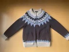 BEAMSノルディック柄ジップニットLサイズカウチン風ウール混ダブルジップ美品