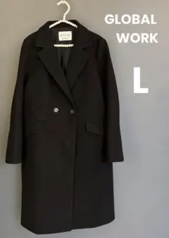 グローバルワーク ブラック ダブル レディース テーラー ロングコート L