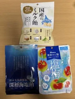 飴 3種セット 国産ミルク飴 深層海塩飴 Kanro健康のど飴塩梅のサムネイル