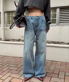 【新品タグ付き】[mline]クラッシュワイドデニム サイズ1 レディース