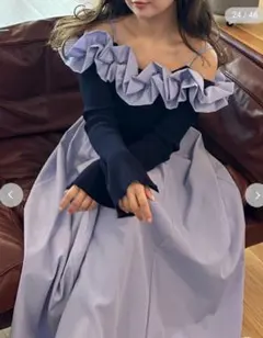 ＼美品❤︎3/2まで掲載／フリルカラーニットコンビワンピース リリーブラウン❤︎