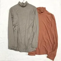 【ユニクロ】2枚セット ヒートテックカットソー タートルネック 長袖着回し L