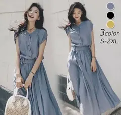 ブルーシャツワンピース S-2XL
