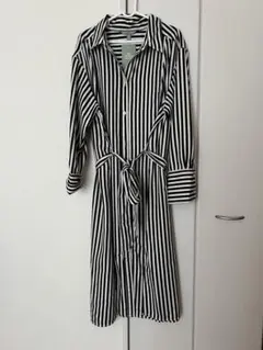 H&M シャツワンピース ネイビー・ホワイトストライプ 大きいサイズ