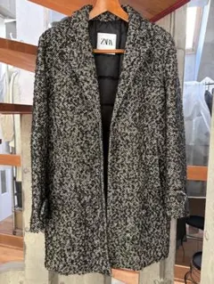 ZARA メンズ　チェスターコート 黒白ツイード