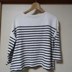 無印良品　ストライプ ８分袖 Tシャツ
