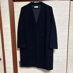 PLST プラステ　ネイビー ノーカラーロングコート　M