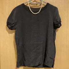 UNIQLO シルクブラウス（ネイビー、ドット柄）