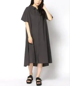 Samansa Mos2【接触冷感】柄アソートシャツワンピース 　チャコール