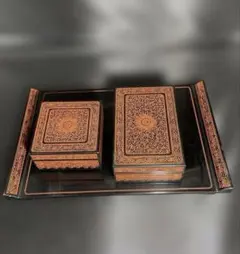 ♦︎ 伝統工芸 香川漆器 蒟醤 きんま塗り 3点セット 小物入れ 漆芸 莨盆のサムネイル