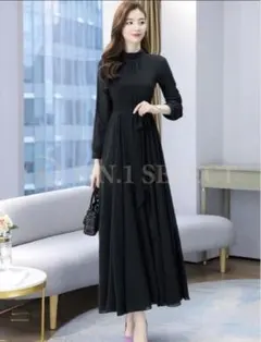 新品タグ付きB.N.1 SELECT 春 秋ロングAラインワンピース ブラックL