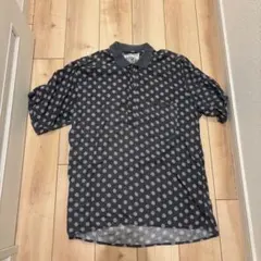 90s ADVANTAGE ドット柄 シアー ポロシャツ 半袖 総柄 古着 黒