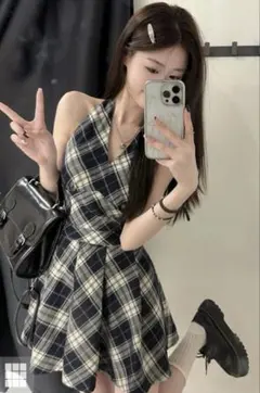 GRL チェック柄ノースリーブミニワンピース