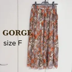 GORGE 華やか総柄 プリーツロングスカート オレンジ系 Fのサムネイル