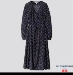 ユニクロ　INES DE LA FRESSANGE ネイビー花柄ラップドレス