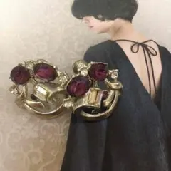 us ヴィンテージイヤリング 紫とクリアのビジュー E77