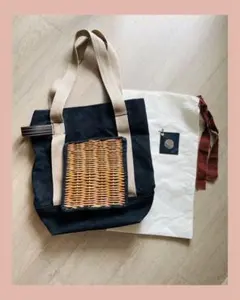 エバゴス ebagos 籐 カゴバッグ トートバッグ キャンバス かごバッグのサムネイル
