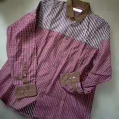 【GoldenBear】美品 長袖シャツ ストライプ×チェック切替 胸ポケットのサムネイル