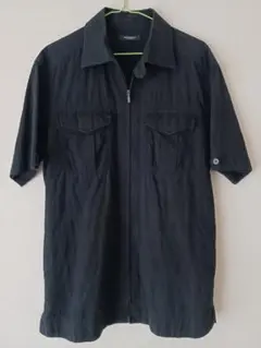 古着 BURBERRY バーバリー 半袖 ジップアップシャツ LL 黒のサムネイル