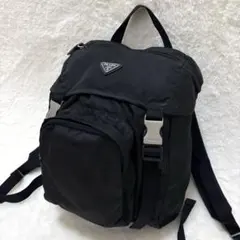 t13【美品】名作モデル プラダV136 ナイロン 三角ロゴ ブラック