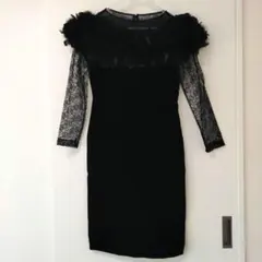 【美品】黒のレース長袖ひざ丈ワンピース ドレス　MASQUERADE