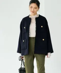 グリーンレーベルリラクシング　ツイード　ノーカラージャケット