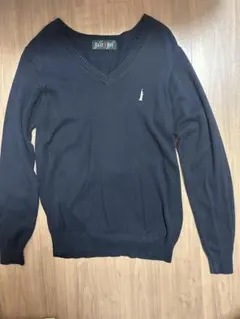 EASTBOY ネイビー Vネックニットセーター ピンクロゴ