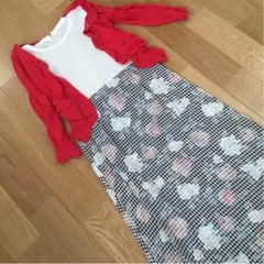 チェック 花柄 ワンピース