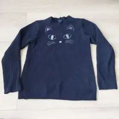 ANNA SUI MINI 猫顔刺繍セーター LL ネイビー
