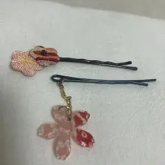 和風の花 ヘアピン 2個セット