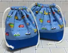 ハンドメイド 入園入学 巾着 コップ入れ お弁当袋 給食 車 乗り物【390】