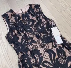 【新品タグ付】高級 コードテープ刺繍ワンピースドレス ひざ下 タイトドレス 36