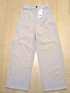 GLOBALWORK イージーケアコーデュロイワイドパンツ S グレージュ