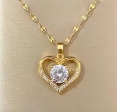 czダイヤ✨ 大きいハート ネックレス ゴール サージカルステンレス 【爆売れ】