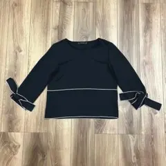 ZARA BASIC ザラ リボン付きブラウス 黒 ブラック Mサイズ