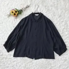 3L＊GRACE HOUSE　七分袖シャツ　ブラウス　刺繍　ブラックフォーマル