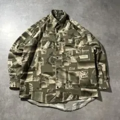 ヴィンテージ グリーン 総柄 レトロ ヨーロピアン デザイン シャツ