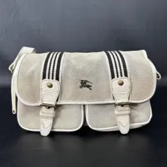 ✨希少✨BURBERRY キャンバス×レザー ショルダーバッグ ホースロゴ 白系