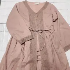 earth ロングカーディガン ピンク　レース　リボン　羽織り春夏　ガウン682