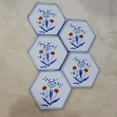 有田焼　西山窯　六角平皿　5枚セット　亀甲　取り皿　銘々皿