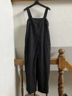 夏おしゃれ★ユニクロ黒リネンブランドサロペットワイドパンツM★