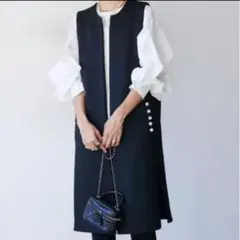 ネイビー　ジレ　ロングジレ　パール　卒業式　入学式　おしゃれ　上品　スーツ