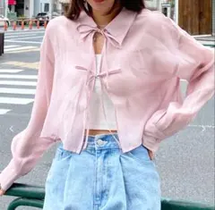 新品☆ INGNI シアーショートブラウス 前リボン 長袖